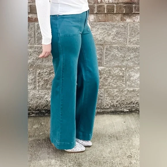 Judy Blue Teal Mid Rise Utility Wide Leg Jeans JB881061REG JB881061PL - Picture 7 of 8